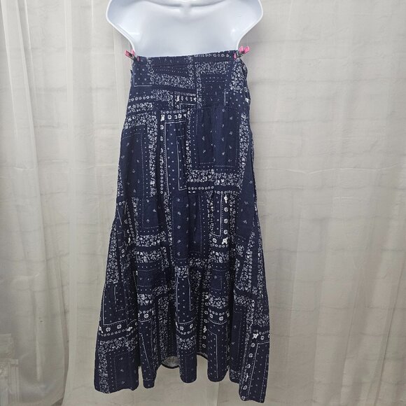 Universal Thread Dress Women Blue Floral Bandana Strapless Midi Tiered Boho XL - Picture 7 of 9